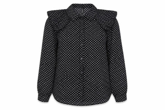 Elli White Women's Black Polka Dot Cotton Long Sleeve Shirt L