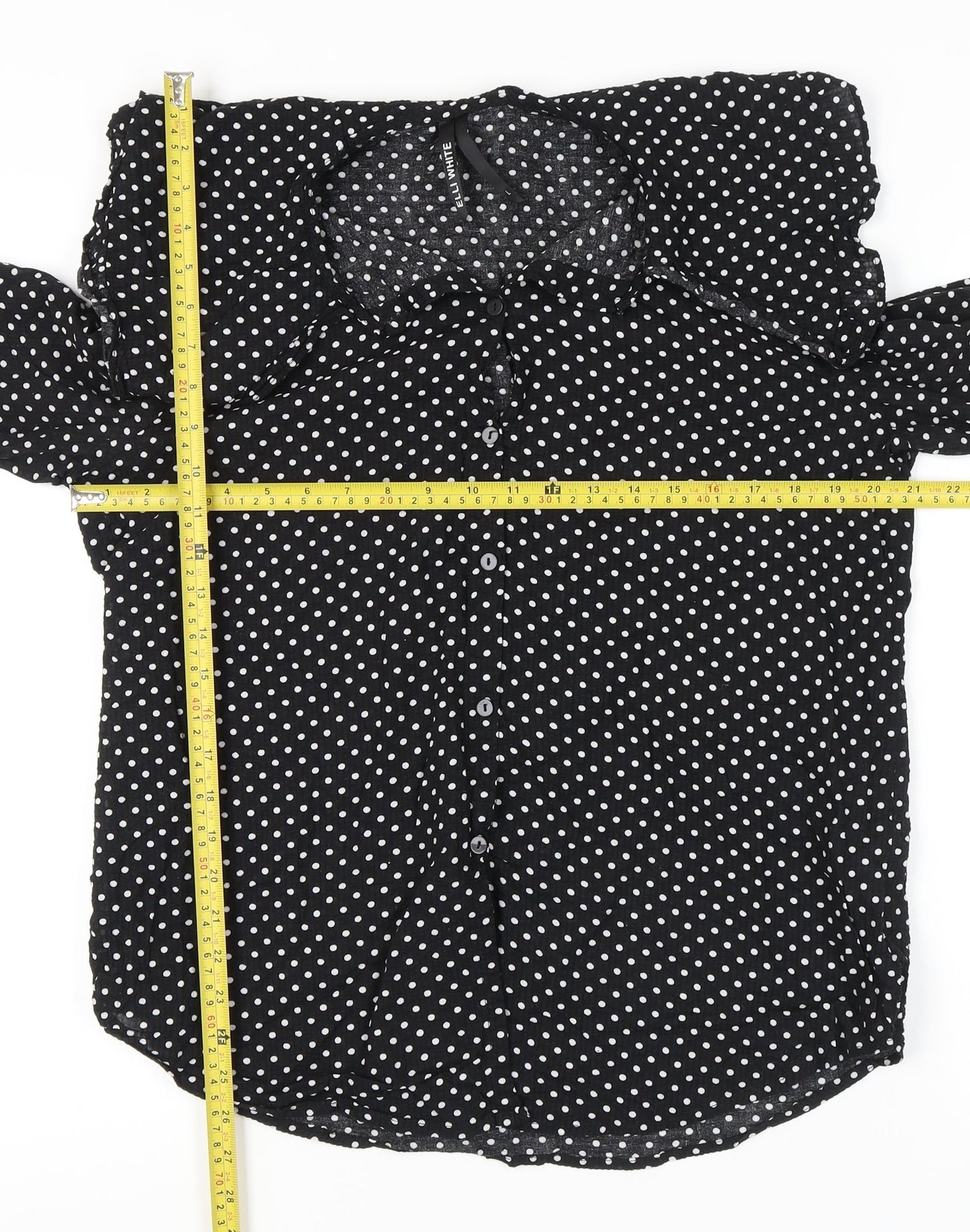 Elli White Women's Black Polka Dot Cotton Long Sleeve Shirt L
