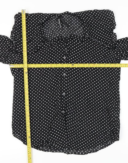Elli White Women's Black Polka Dot Cotton Long Sleeve Shirt L