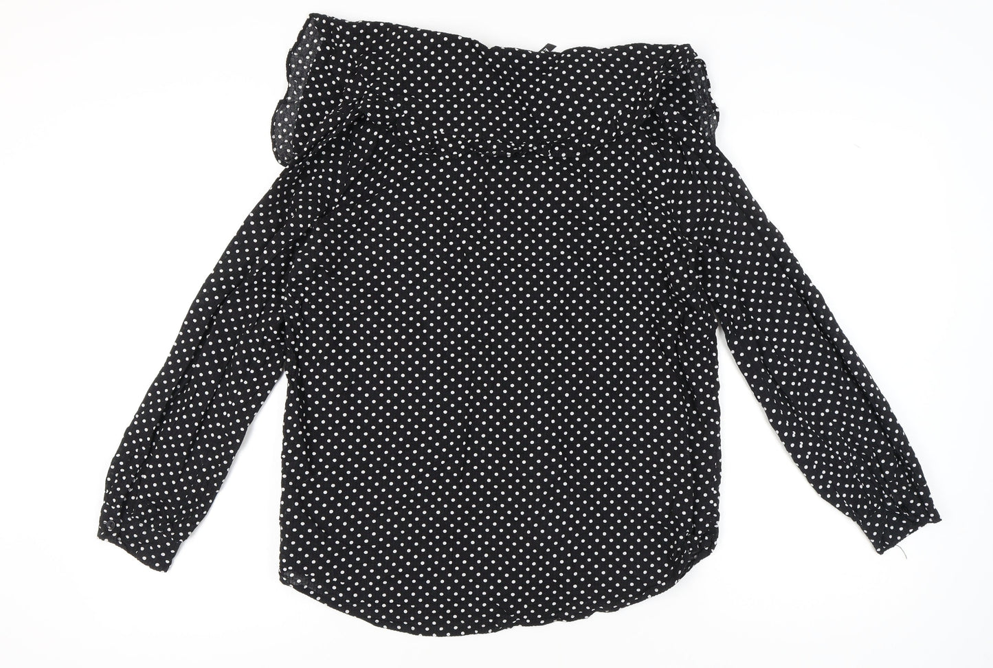 Elli White Women's Black Polka Dot Cotton Long Sleeve Shirt L