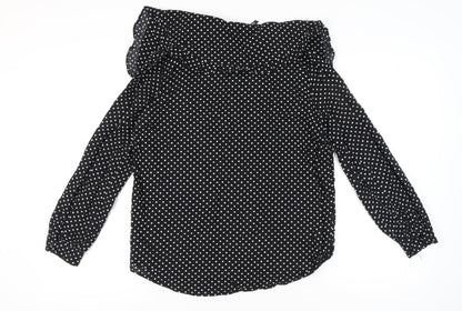 Elli White Women's Black Polka Dot Cotton Long Sleeve Shirt L