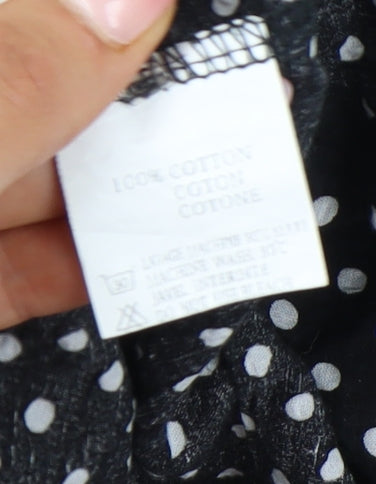 Elli White Women's Black Polka Dot Cotton Long Sleeve Shirt L