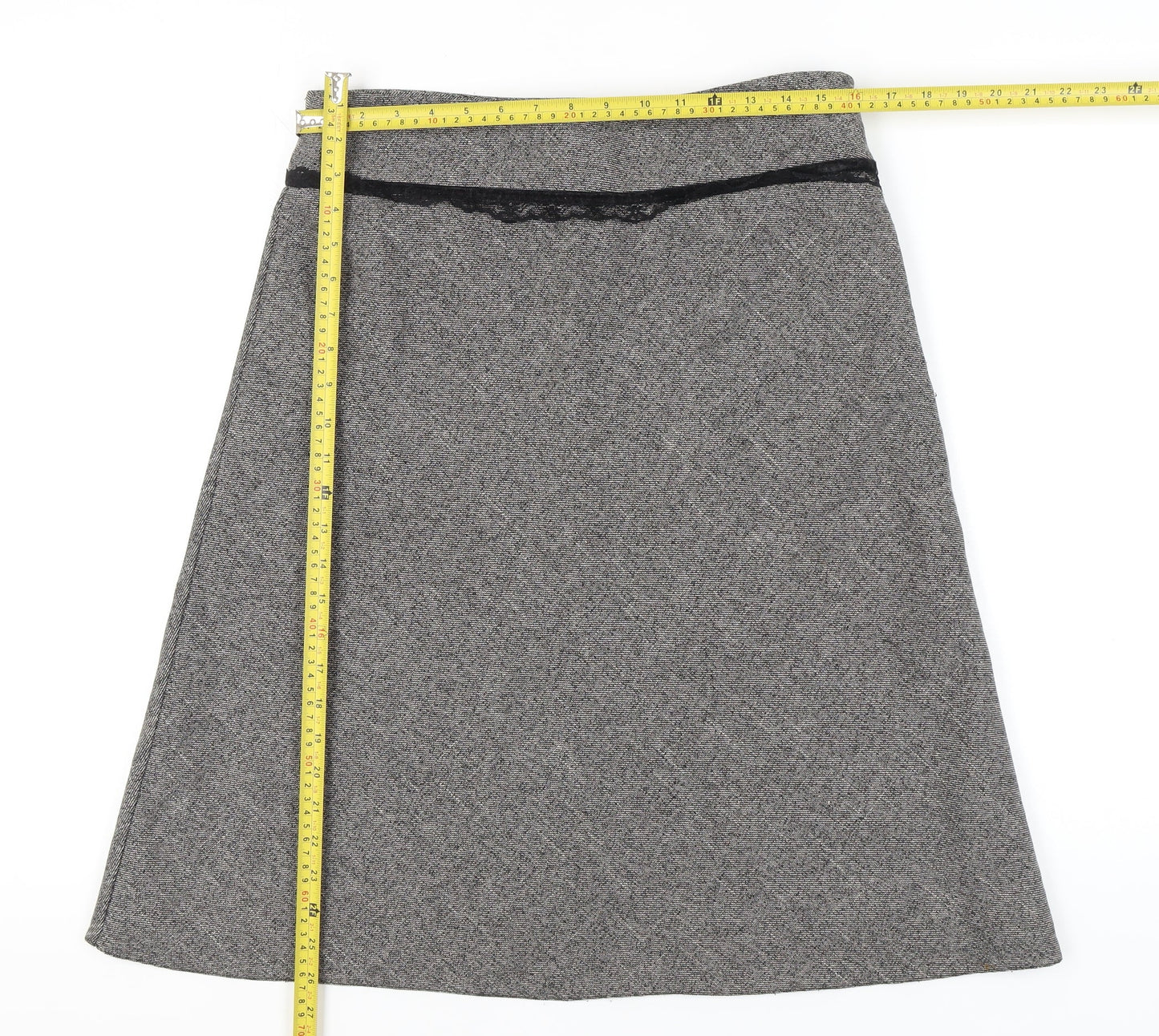New Look Women’s Grey Herringbone A-Line Knee Length Skirt Size 12