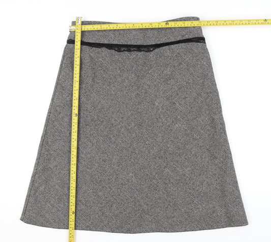 New Look Women’s Grey Herringbone A-Line Knee Length Skirt Size 12