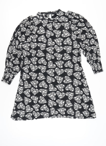 Next Women’s Black Floral Shift Dress Size 12 Knee Length Long Sleeve