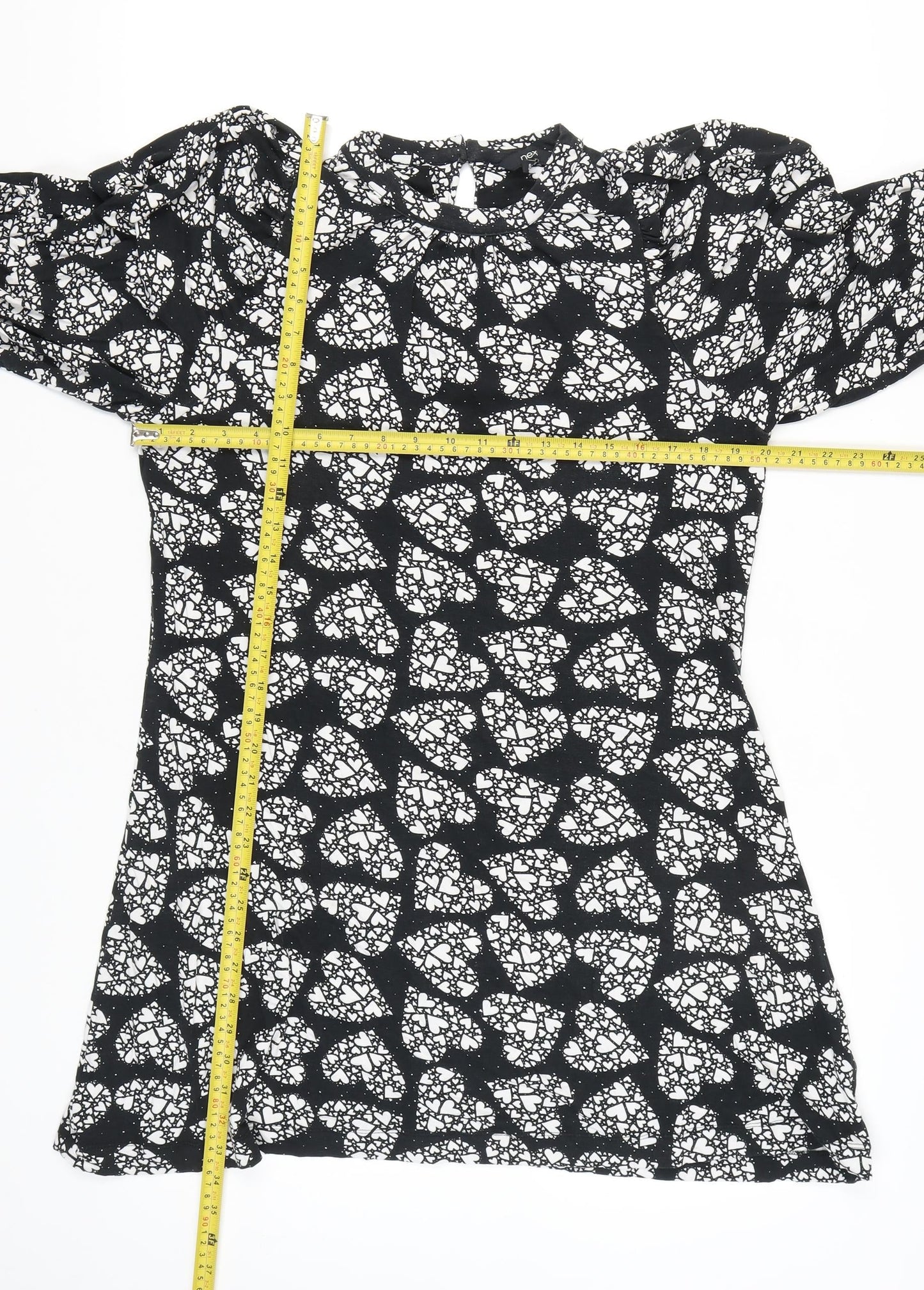 Next Women’s Black Floral Shift Dress Size 12 Knee Length Long Sleeve