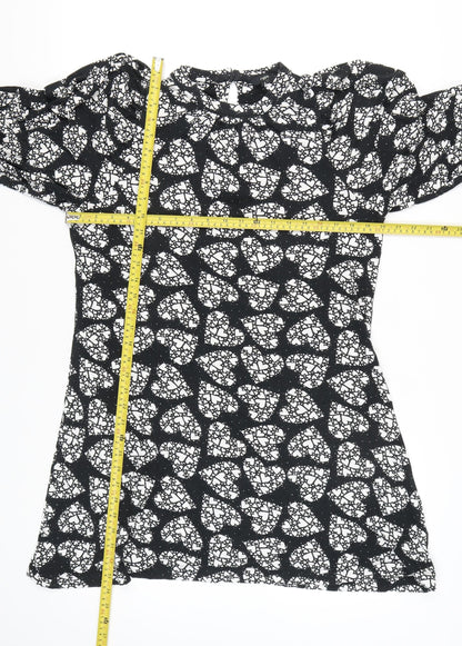 Next Women’s Black Floral Shift Dress Size 12 Knee Length Long Sleeve