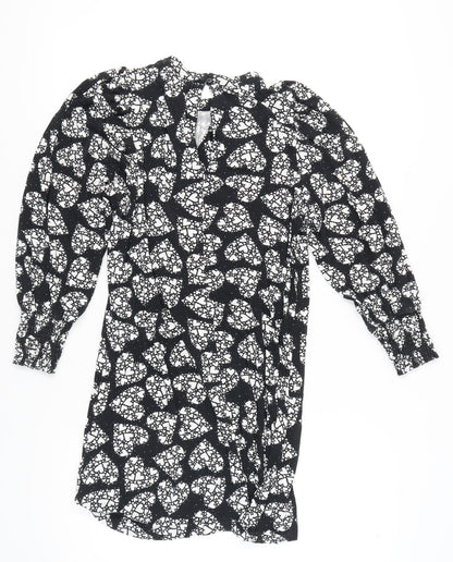 Next Women’s Black Floral Shift Dress Size 12 Knee Length Long Sleeve