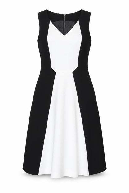 Next Women’s Black White Fit & Flare Dress Size 10 V-Neck Knee Length