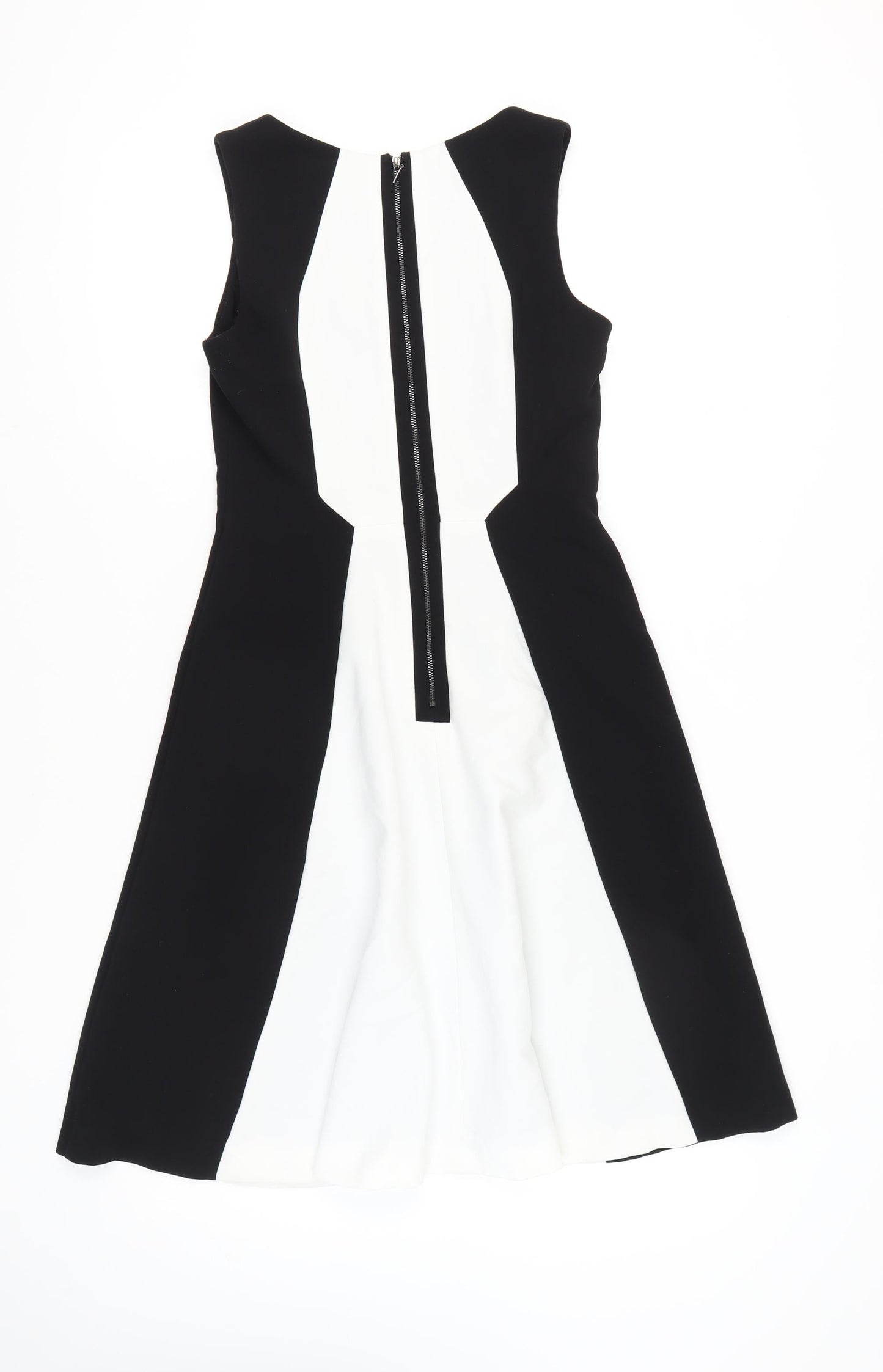 Next Women’s Black White Fit & Flare Dress Size 10 V-Neck Knee Length