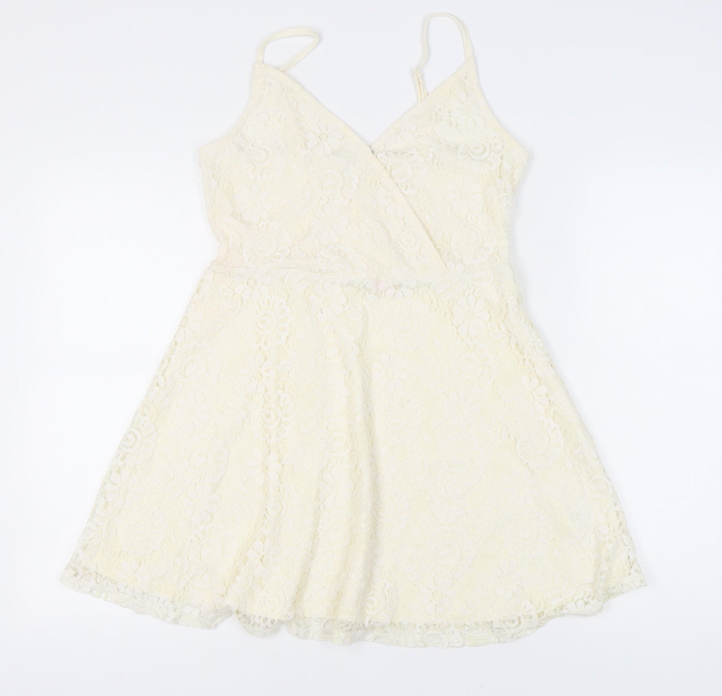 Mossimo Women’s Ivory Lace A-Line Short Dress S Sleeveless V-Neck