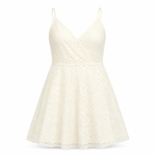 Mossimo Women’s Ivory Lace A-Line Short Dress S Sleeveless V-Neck