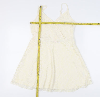 Mossimo Women’s Ivory Lace A-Line Short Dress S Sleeveless V-Neck