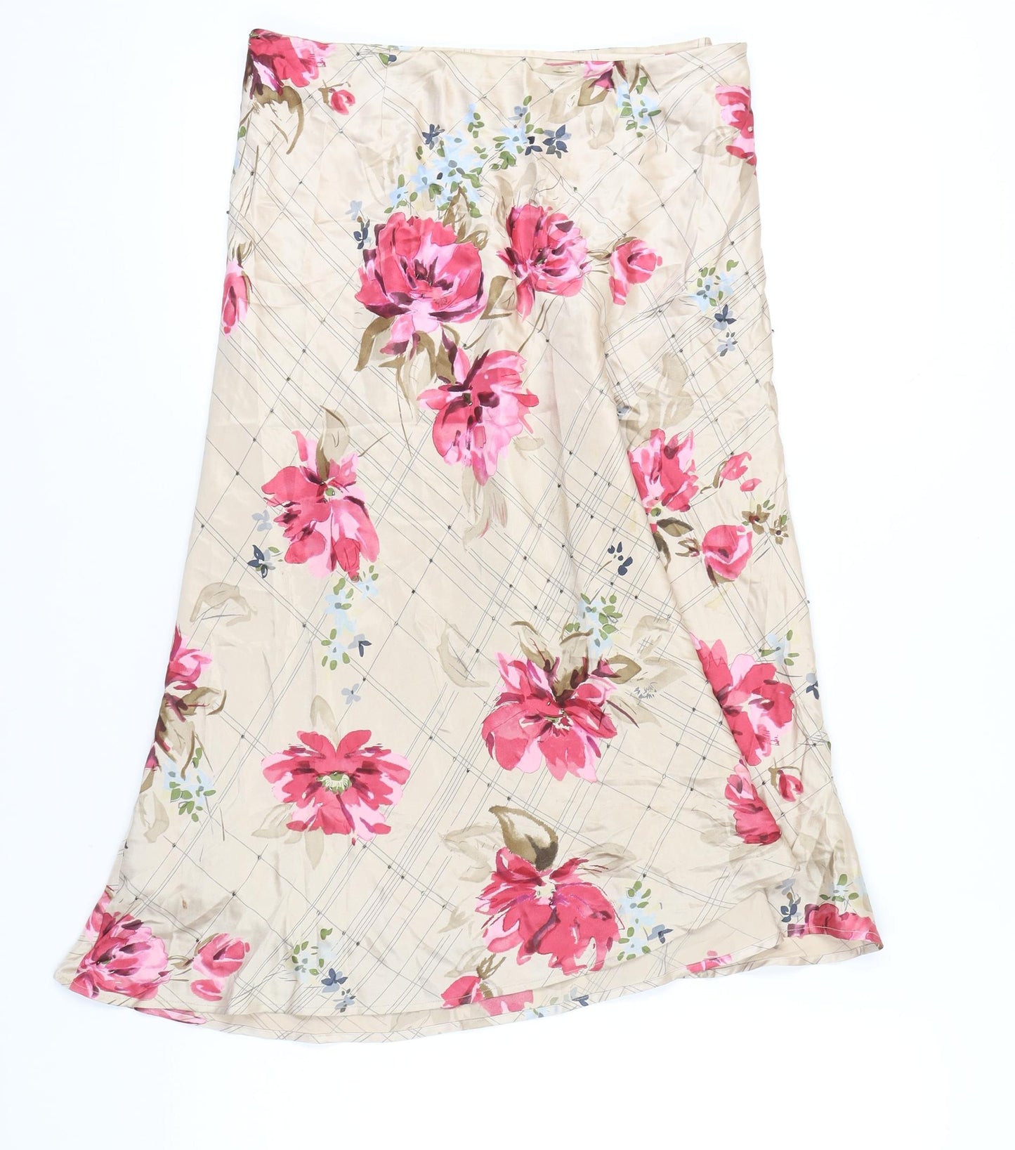 Phase Eight Women’s Beige Floral Silk Midi A-Line Skirt Size 12