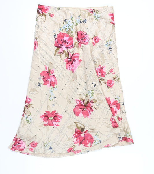 Phase Eight Women’s Beige Floral Silk Midi A-Line Skirt Size 12