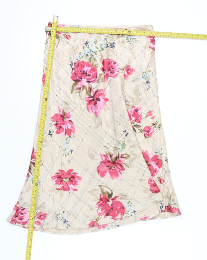 Phase Eight Women’s Beige Floral Silk Midi A-Line Skirt Size 12