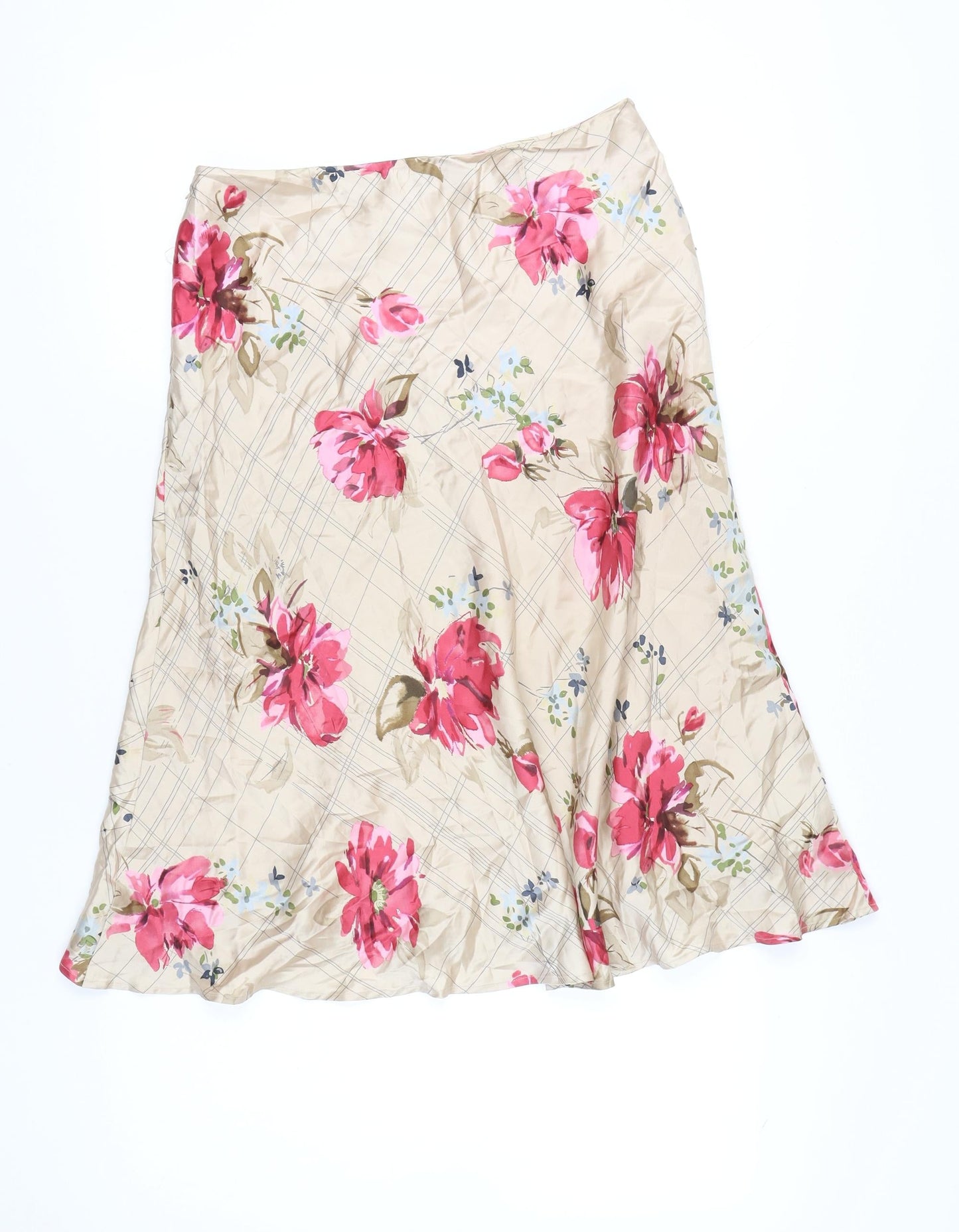 Phase Eight Women’s Beige Floral Silk Midi A-Line Skirt Size 12