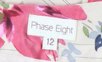 Phase Eight Women’s Beige Floral Silk Midi A-Line Skirt Size 12