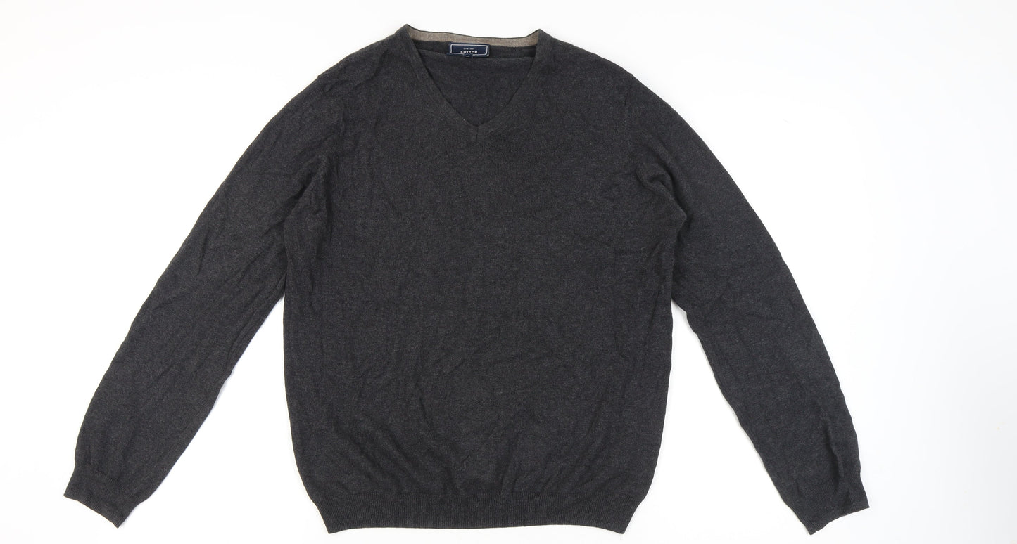 John Lewis Men’s Grey Cotton Cashmere V-Neck Jumper Size S