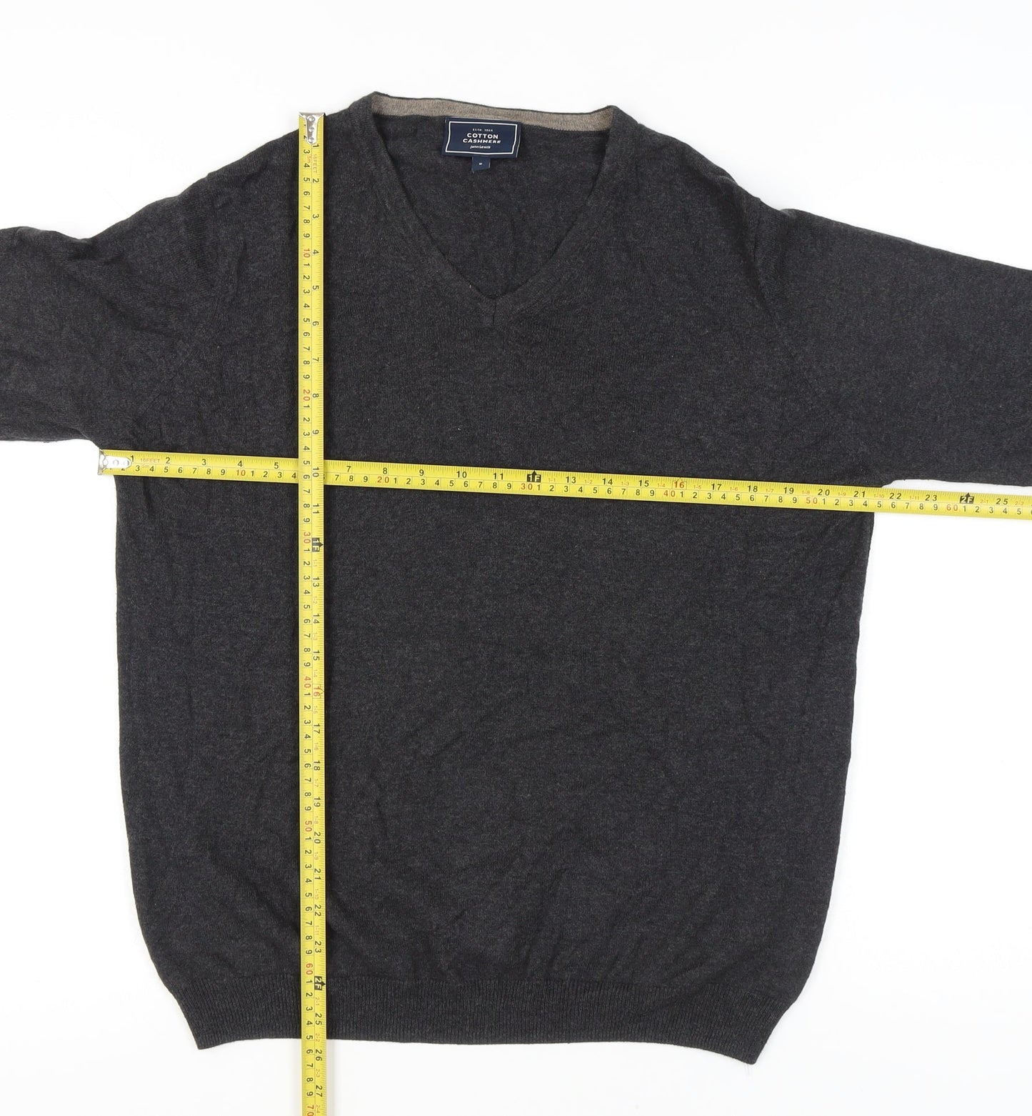 John Lewis Men’s Grey Cotton Cashmere V-Neck Jumper Size S