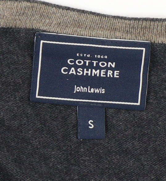 John Lewis Men’s Grey Cotton Cashmere V-Neck Jumper Size S