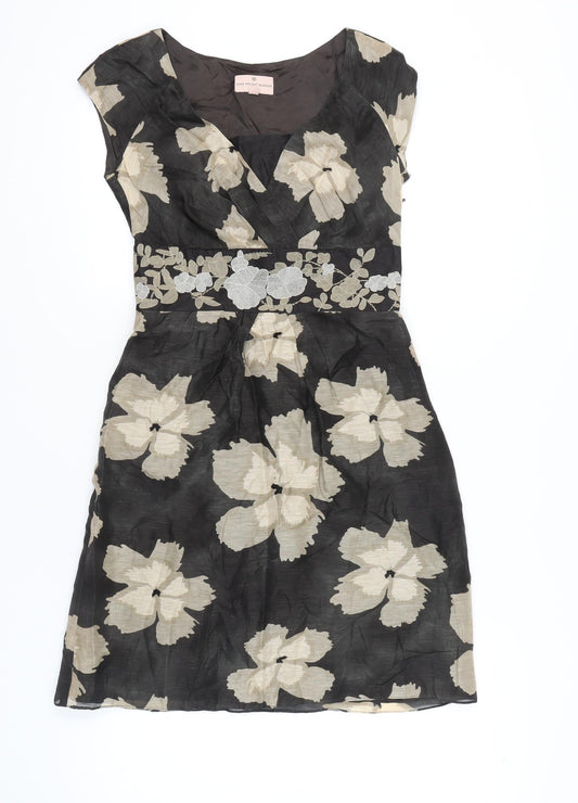 Fenn Wright Manson Petites Black Floral Sheath Dress Size 8