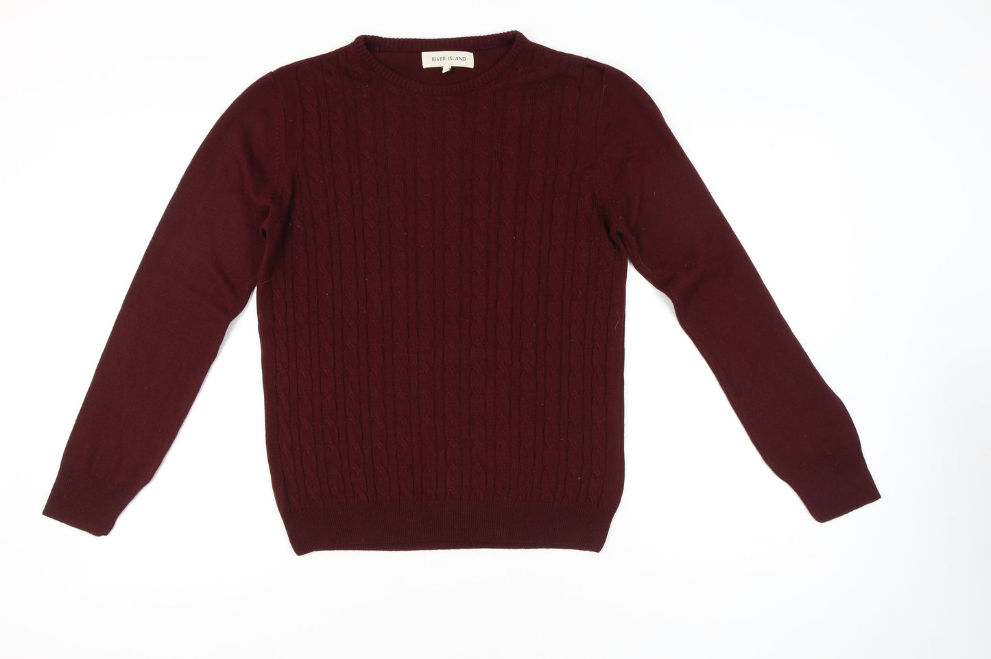 River Island Men’s Red Cable-Knit Crew Neck Jumper Size S