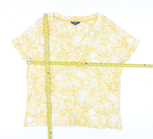 Maine New England Women’s Yellow Floral V-Neck Cotton T-Shirt Size 18