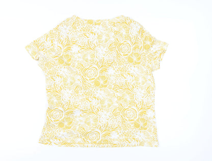 Maine New England Women’s Yellow Floral V-Neck Cotton T-Shirt Size 18