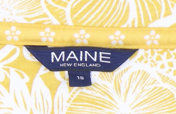 Maine New England Women’s Yellow Floral V-Neck Cotton T-Shirt Size 18