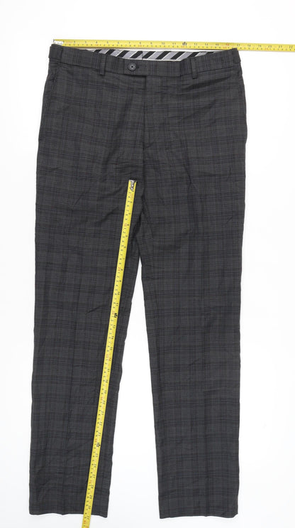 Jeff Banks Men's Grey Check Dress Trousers 34L Wool Blend Straight Fit
