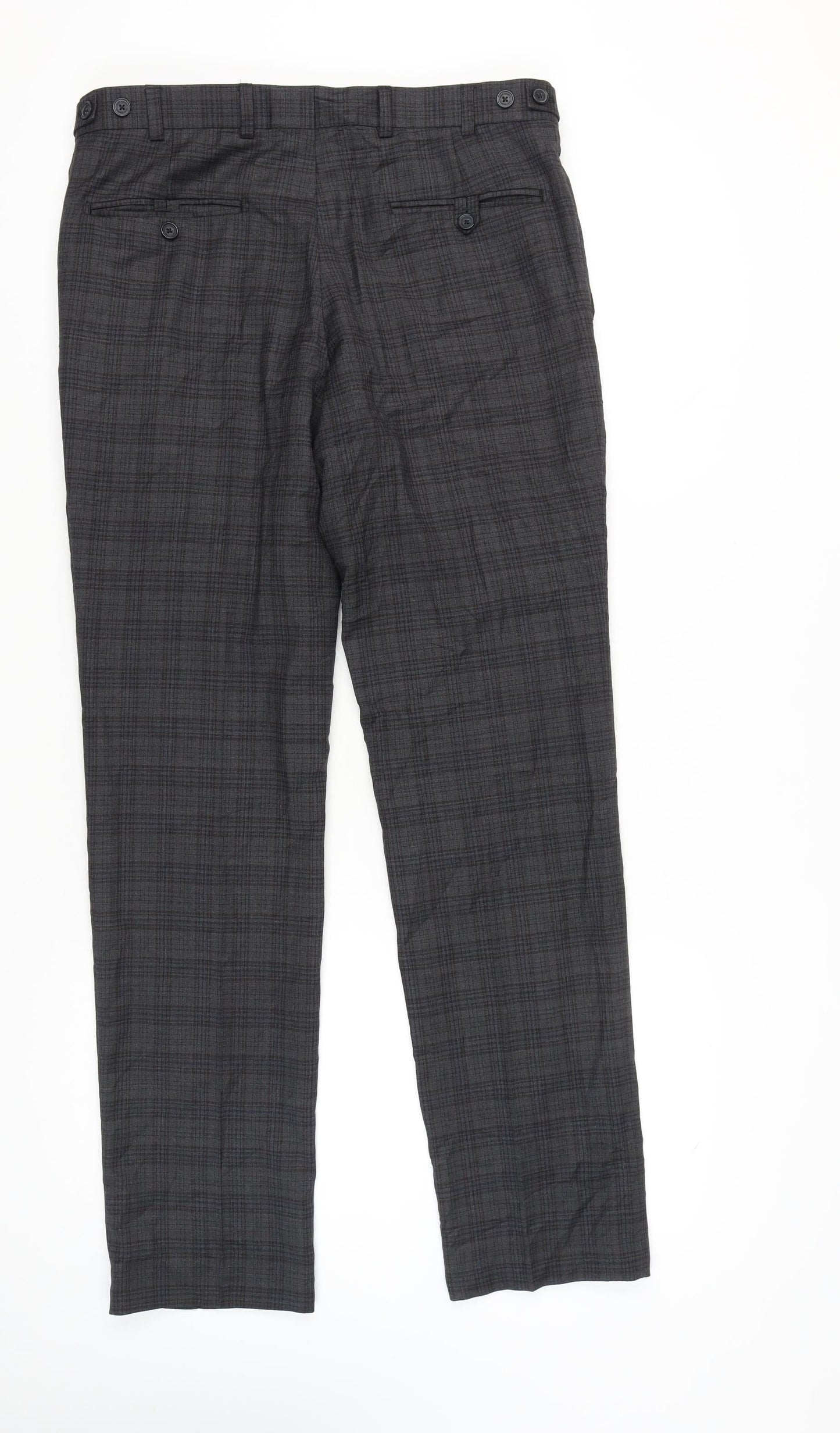 Jeff Banks Men's Grey Check Dress Trousers 34L Wool Blend Straight Fit