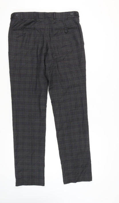 Jeff Banks Men's Grey Check Dress Trousers 34L Wool Blend Straight Fit