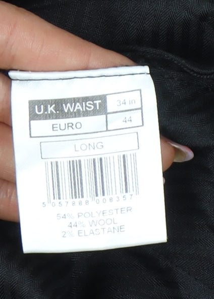 Jeff Banks Men's Grey Check Dress Trousers 34L Wool Blend Straight Fit