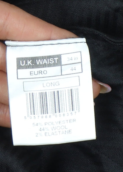 Jeff Banks Men's Grey Check Dress Trousers 34L Wool Blend Straight Fit