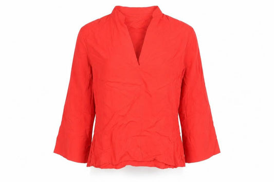 Zara Women Red Viscose Blouse 3/4 Sleeve V-Neck Size M