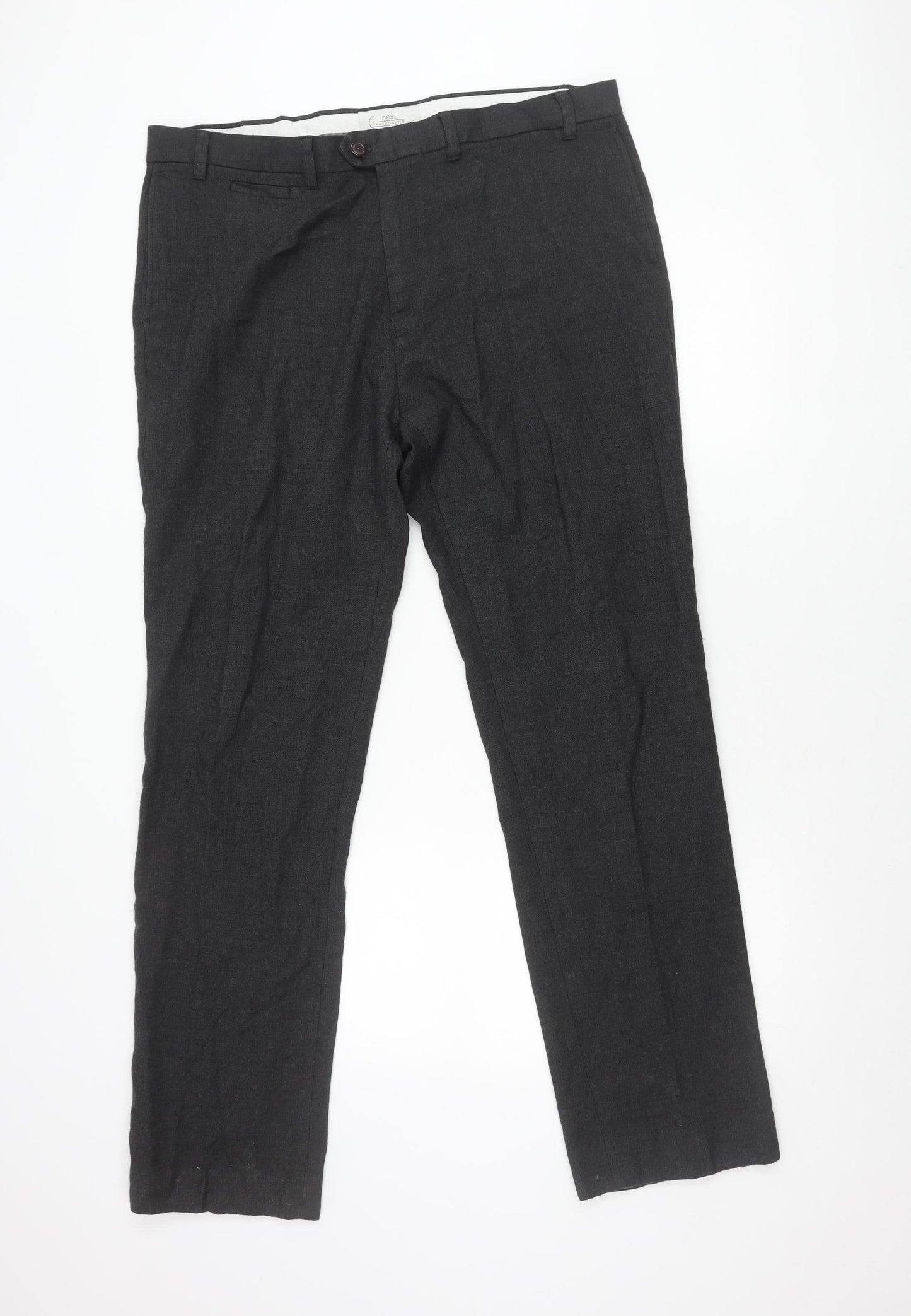 Next Men's Black 38L Dress Pants Wool Blend Flat Front Business Trousers