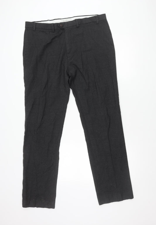 Next Men's Black 38L Dress Pants Wool Blend Flat Front Business Trousers