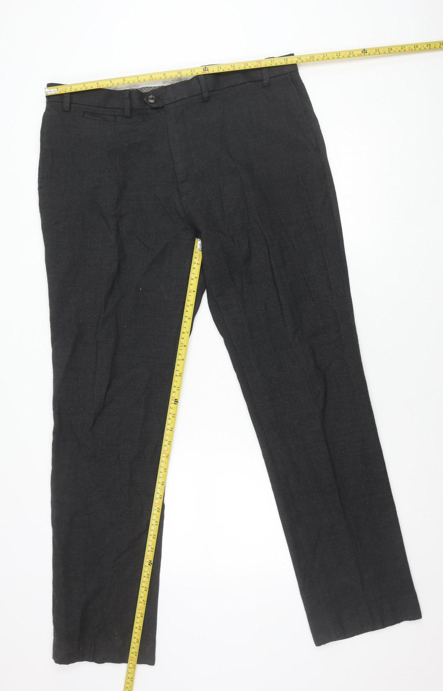 Next Men's Black 38L Dress Pants Wool Blend Flat Front Business Trousers