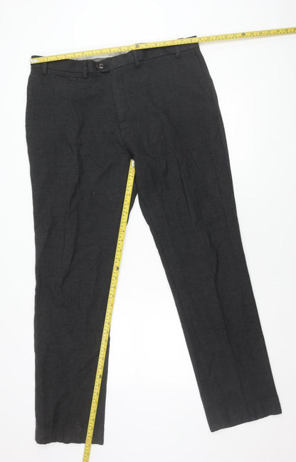 Next Men's Black 38L Dress Pants Wool Blend Flat Front Business Trousers