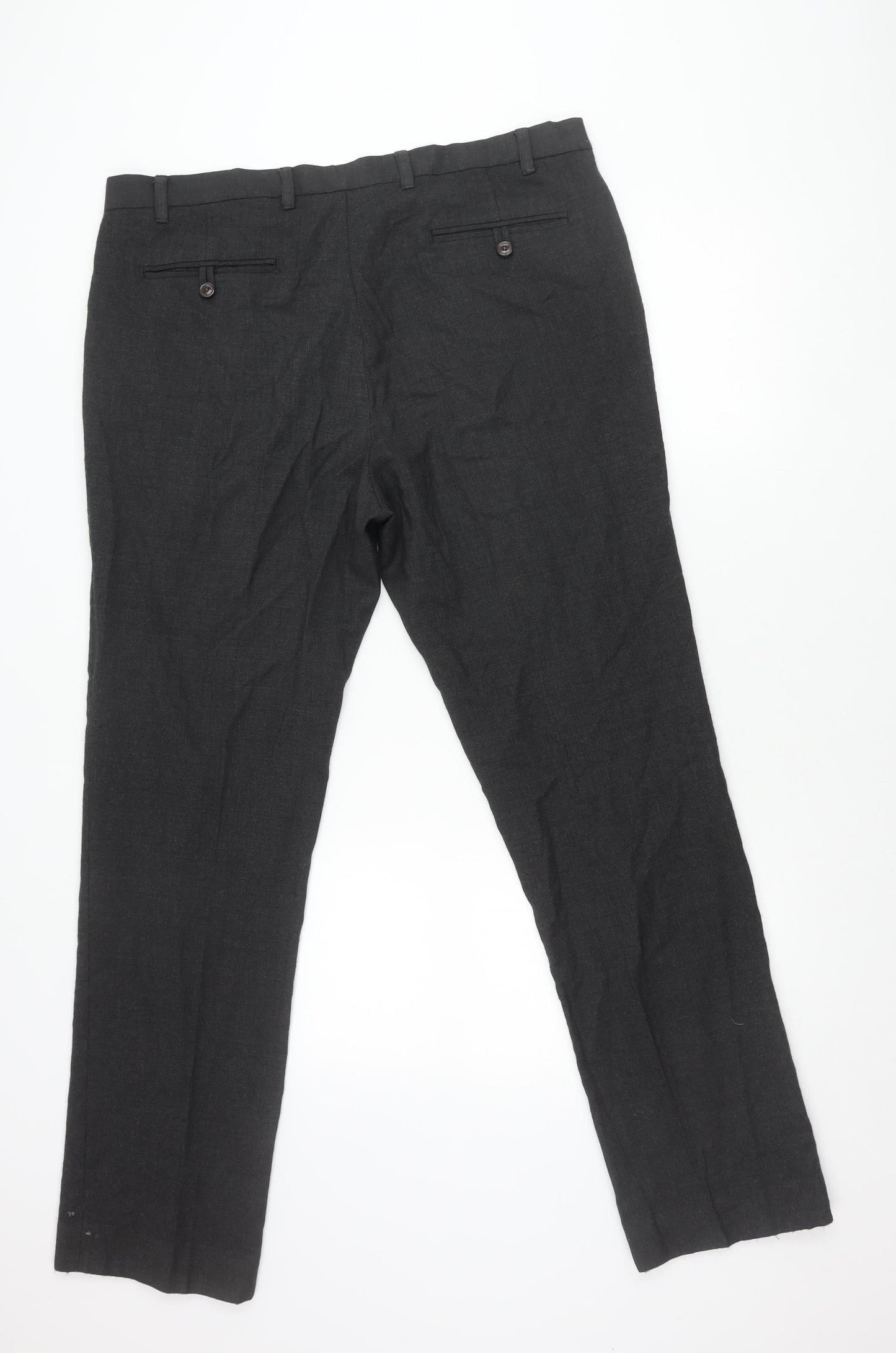 Next Men's Black 38L Dress Pants Wool Blend Flat Front Business Trousers