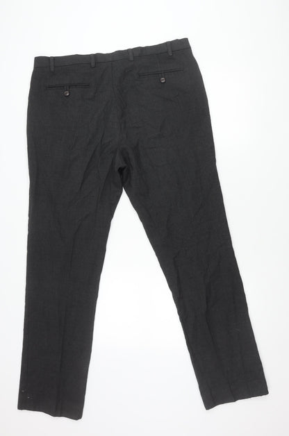 Next Men's Black 38L Dress Pants Wool Blend Flat Front Business Trousers