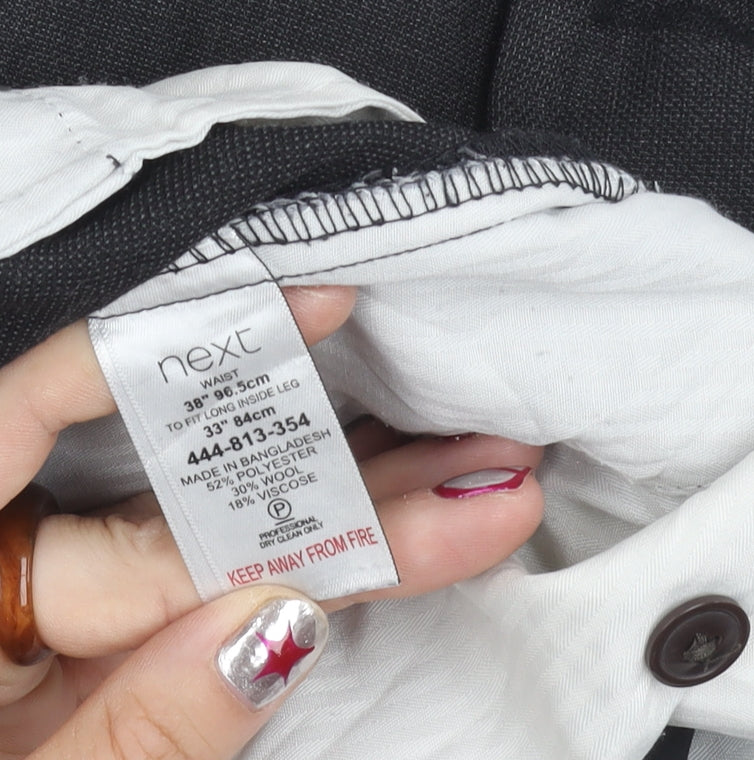 Next Men's Black 38L Dress Pants Wool Blend Flat Front Business Trousers