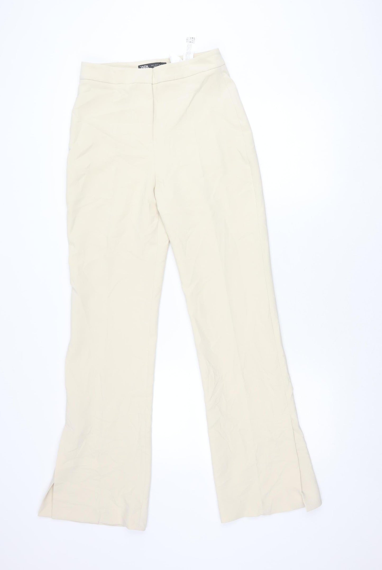 Womens UK Size S Zara Regular Fit Casual Workwear Beige Trousers