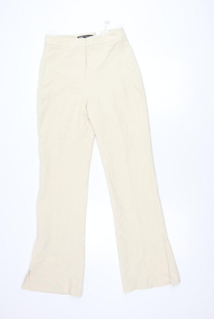 Womens UK Size S Zara Regular Fit Casual Workwear Beige Trousers