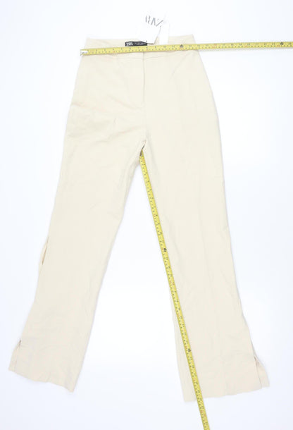 Womens UK Size S Zara Regular Fit Casual Workwear Beige Trousers