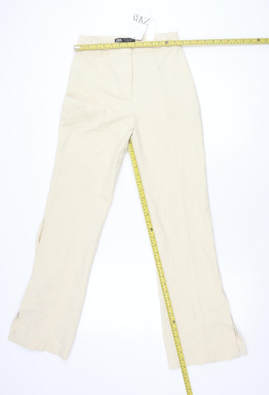 Womens UK Size S Zara Regular Fit Casual Workwear Beige Trousers