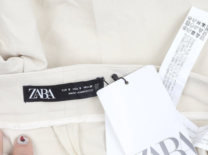Womens UK Size S Zara Regular Fit Casual Workwear Beige Trousers