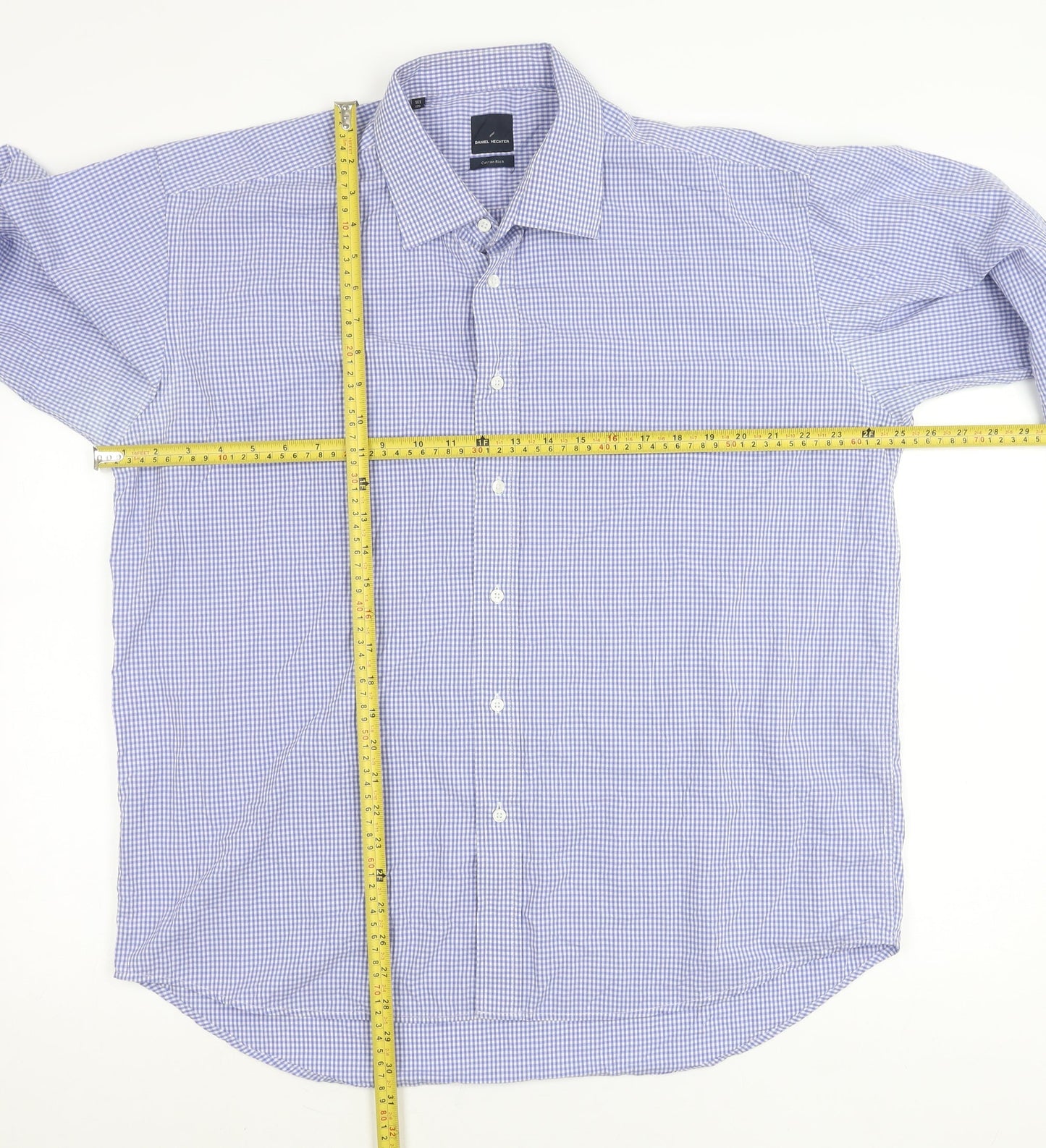 Daniel Hechter Men's Blue Check 17.5in Long Sleeve Button-Up Shirt