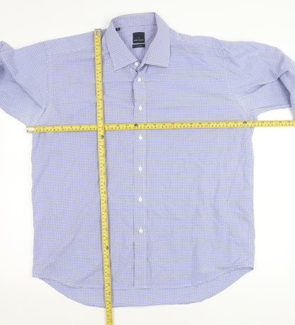 Daniel Hechter Men's Blue Check 17.5in Long Sleeve Button-Up Shirt